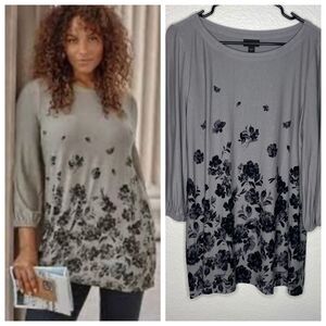 NWT J Jill wearever quarter sleeve tunic top puff sleeve dark floral stretch M